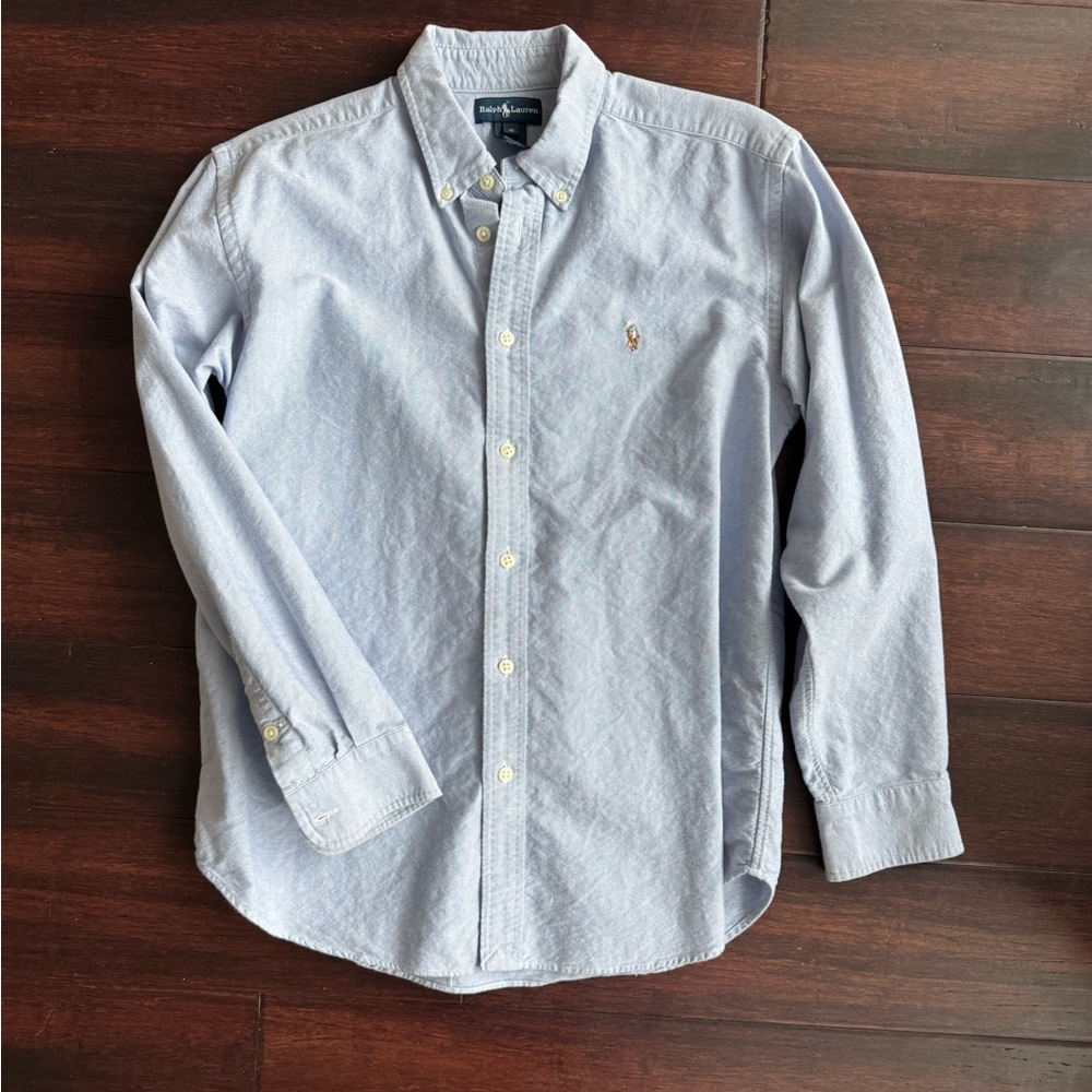 Ralph Lauren Kids Sz. 16 Chambray Blue Cotton Button Down Shirt Embroidered Polo